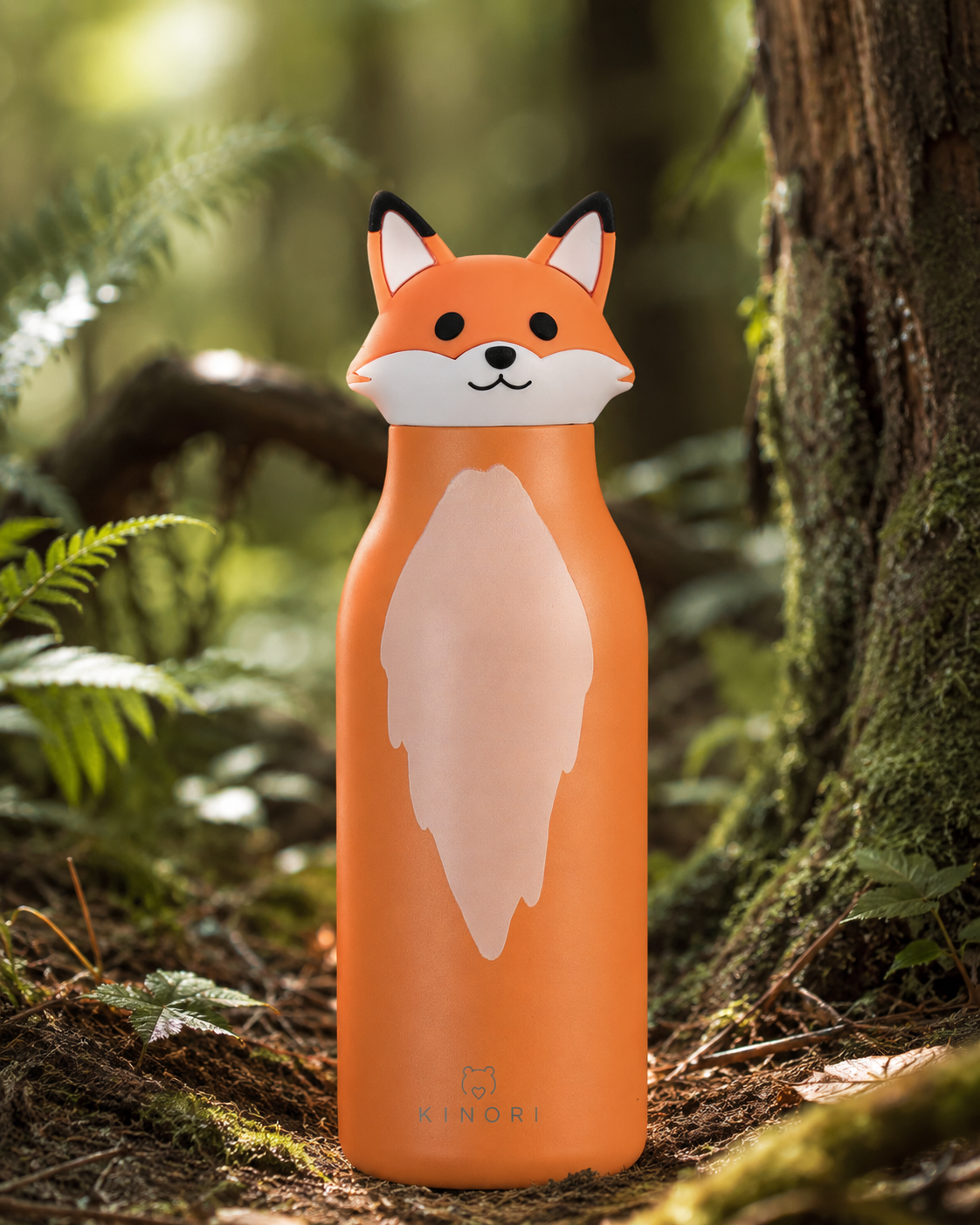 KINORI Kinder-Thermosflasche Finn mit Fuchskopf im grünen Wald