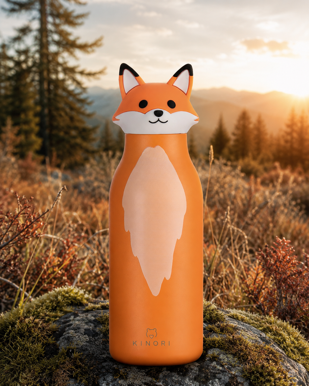 KINORI Kinder-Thermosflasche Finn mit Fuchskopf bei Sonnenuntergang