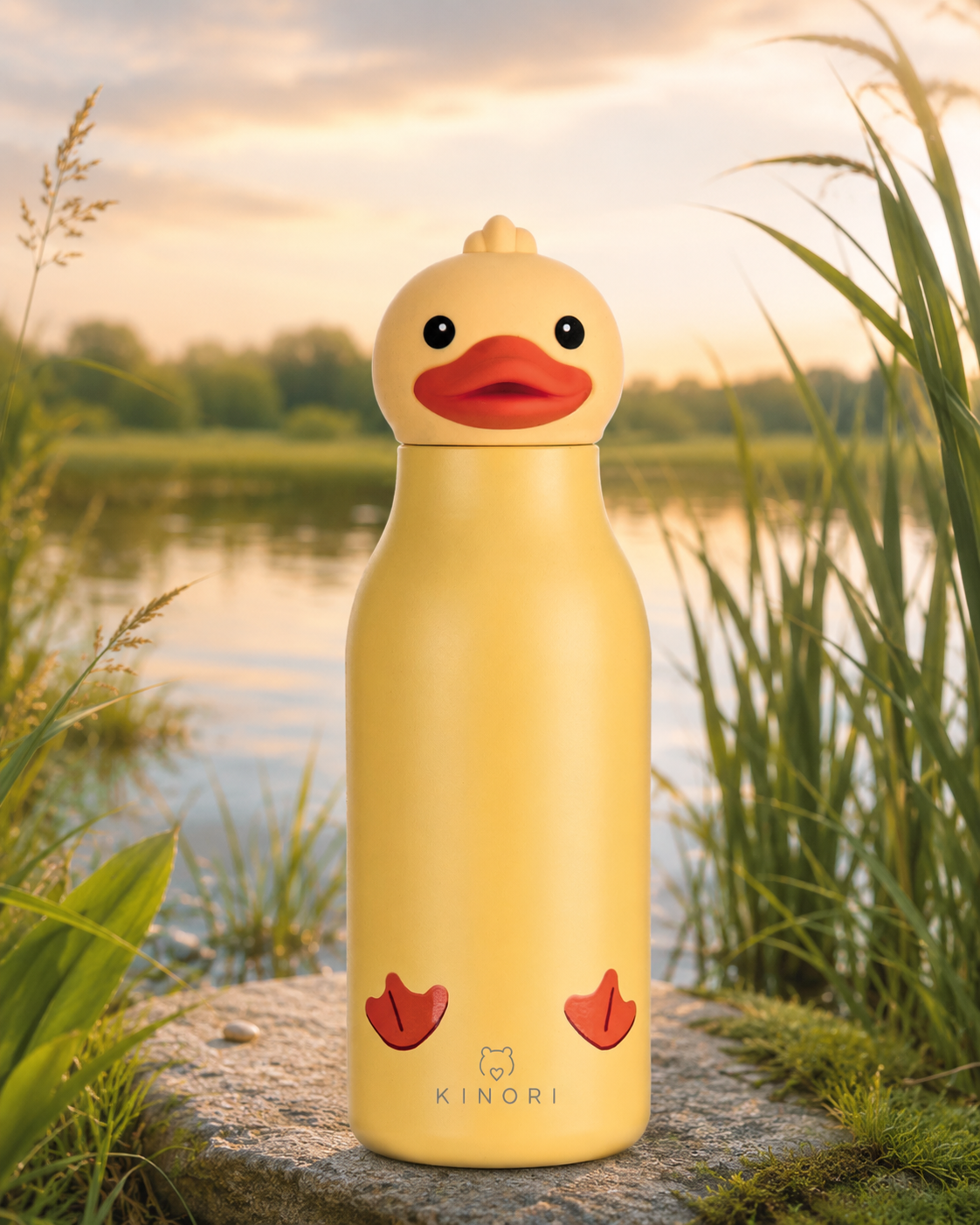KINORI Kinder-Thermosflasche Emmi mit Entenkopf zwischen Schilf am See