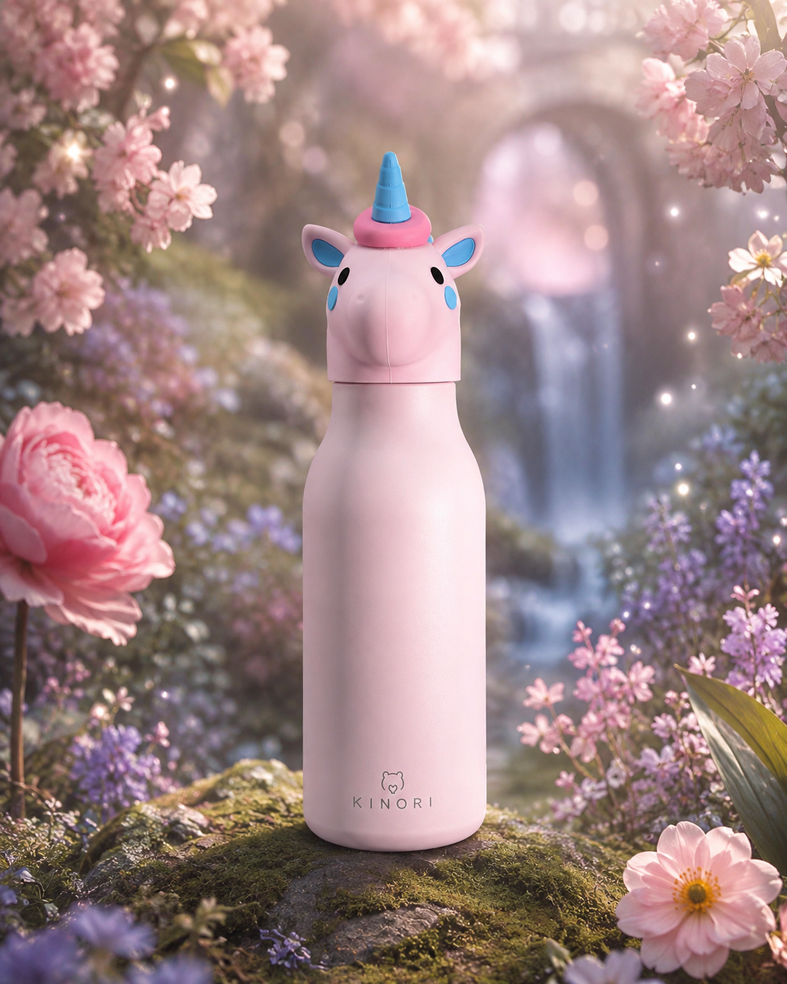 KINORI Kinder-Thermosflasche Lotti – das fantasievolle Einhorn in einem verwunschenen Blumengarten