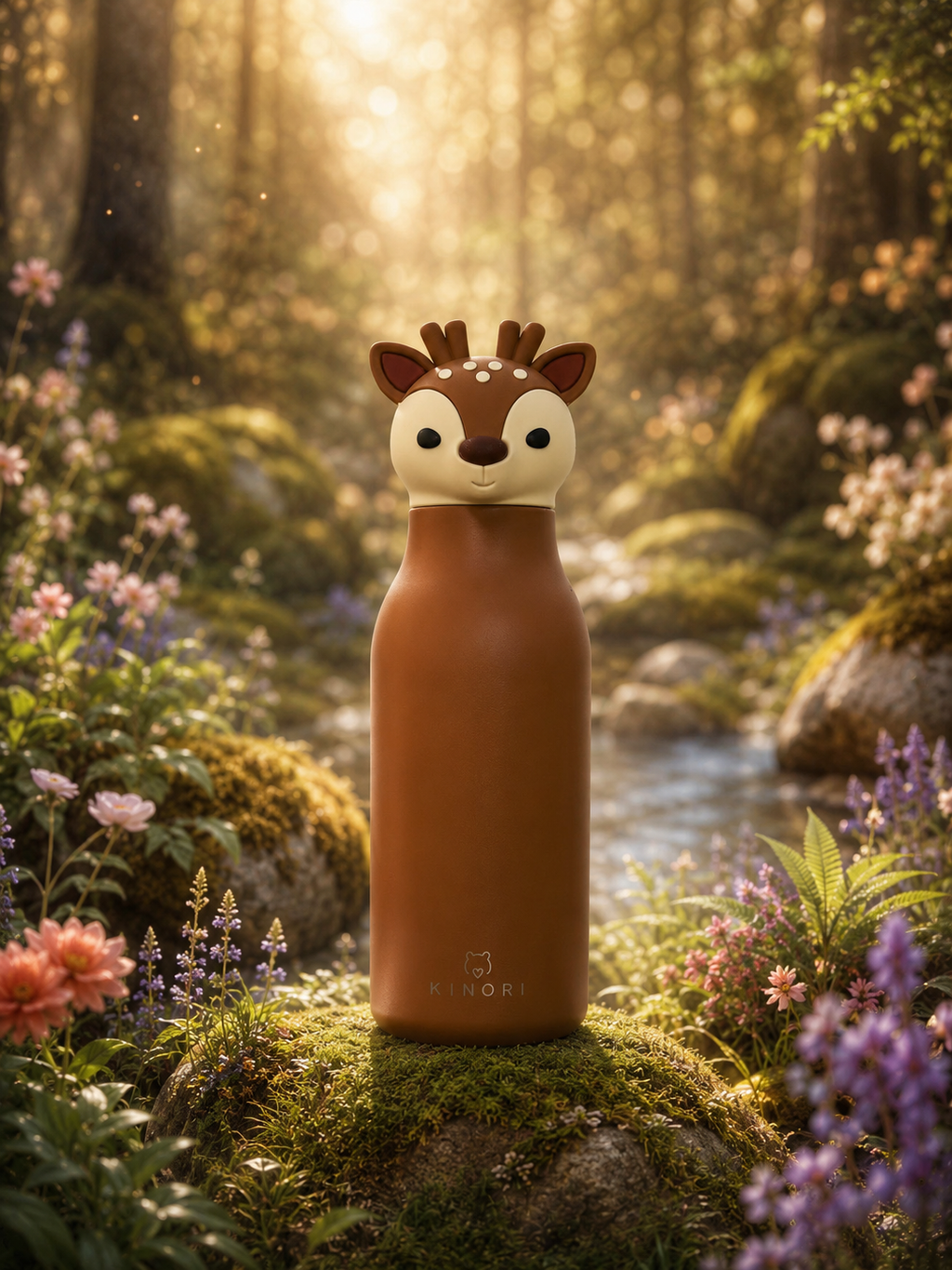 KINORI Kinder-Thermosflasche Mila – das herzliche Reh in einem blühenden Wald