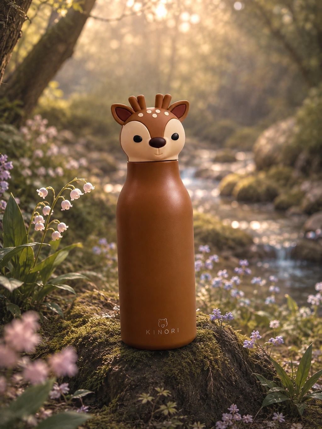KINORI Kinder-Thermosflasche Mila mit Rehkopf an einem kleinen Waldbach