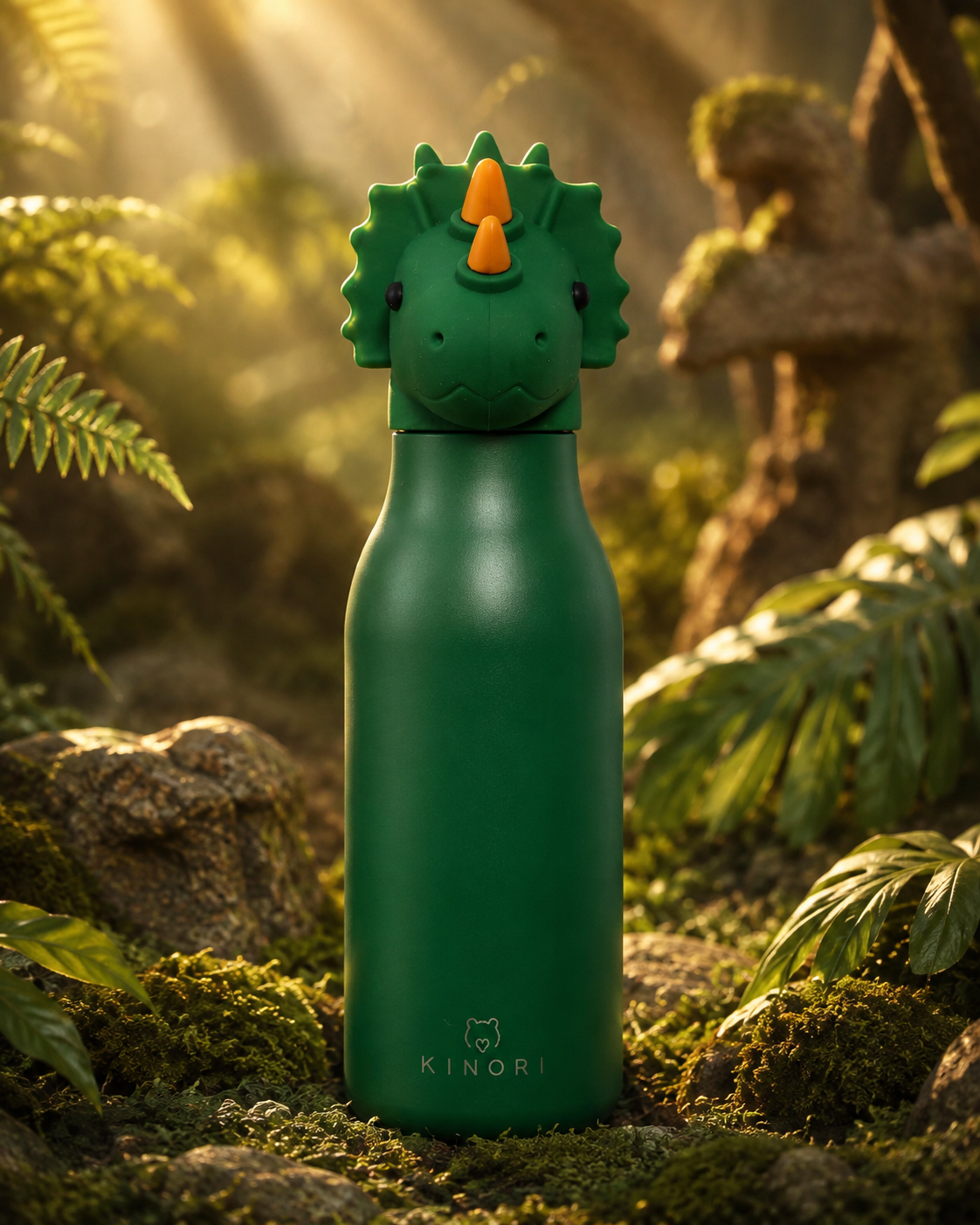 KINORI Kinder-Thermosflasche Kian mit Dinokopf im Urwald