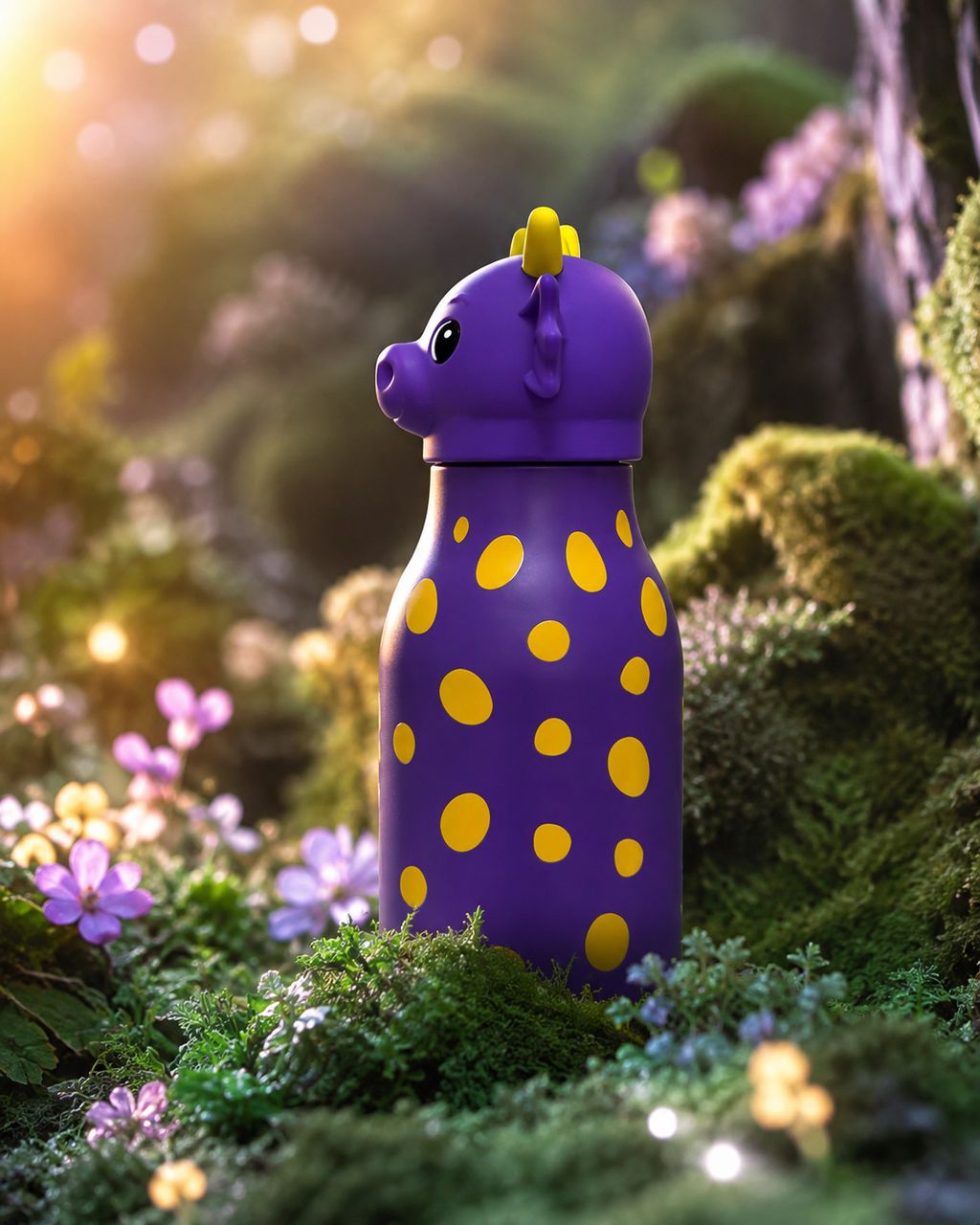 KINORI Kinder-Thermosflasche Fino mit Drachenkopf im magischen Wald von der Seite