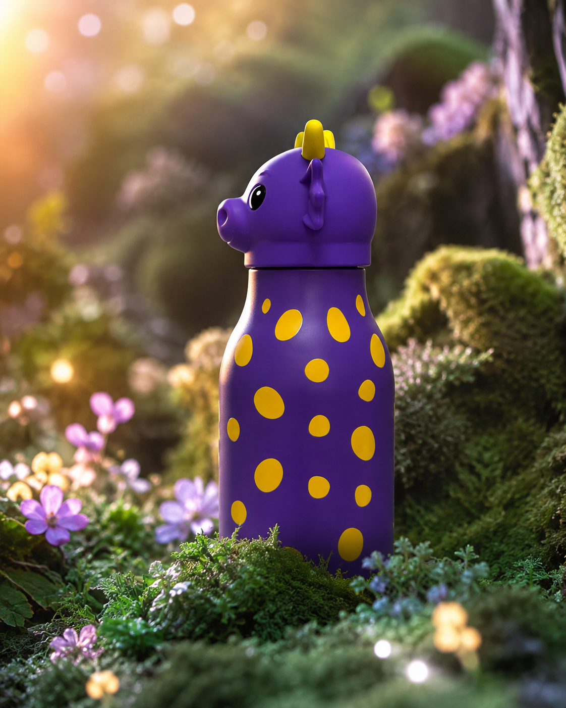 KINORI Kinder-Thermosflasche Fino mit Drachenkopf im magischen Wald von der Seite