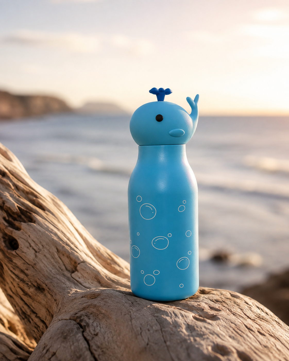 KINORI Kinder-Thermosflasche Timmi mit Walkopf auf Treibholz am Meer